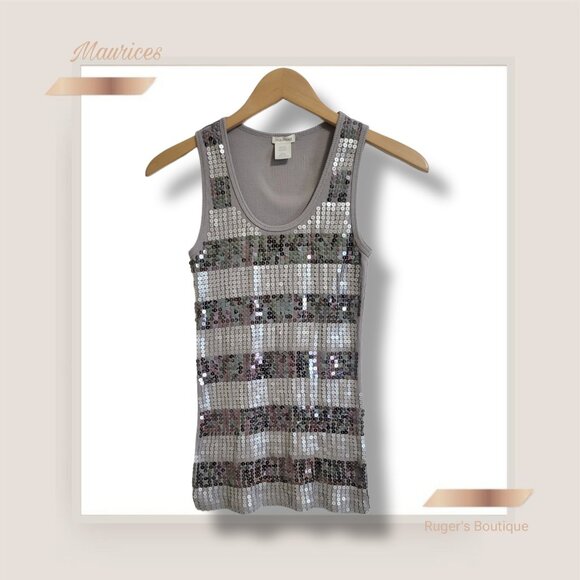 🌿​Maurices Women's Large Sequin Gray and Silver Striped Sparkle Tank Top - Picture 3 of 10
